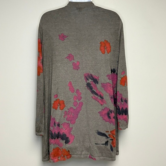 J. Jill Grey Open Front Purple Floral Artsy Academia Silk Cashmere Cardigan Sz M - Picture 2 of 5